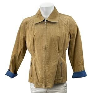Cervelle 100% Suede Women's Brown Tan Zip Up Collar Long Sleeve Coat Jacket Sz L